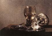 CLAESZ, Pieter Still-life with Wine Glass and Silver Bowl dsf oil on canvas